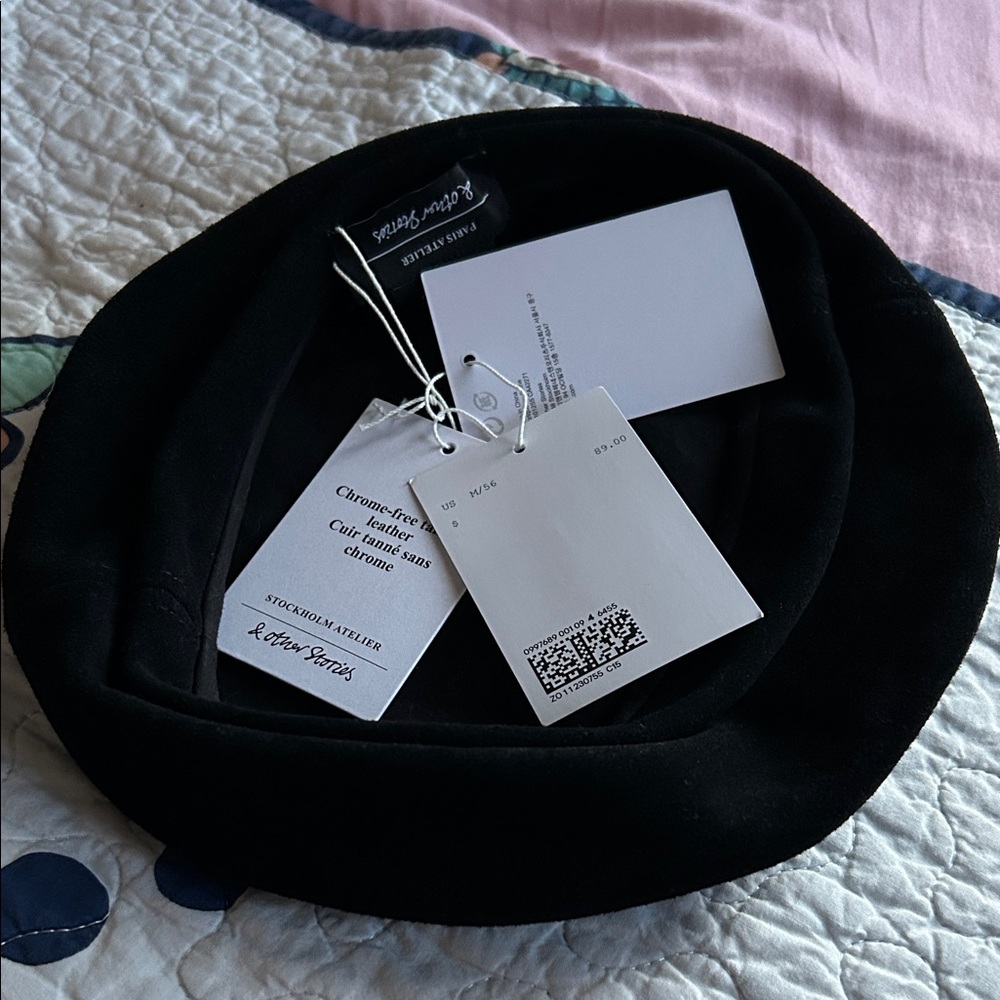 & Other Stories Black Leather Beret NWT
